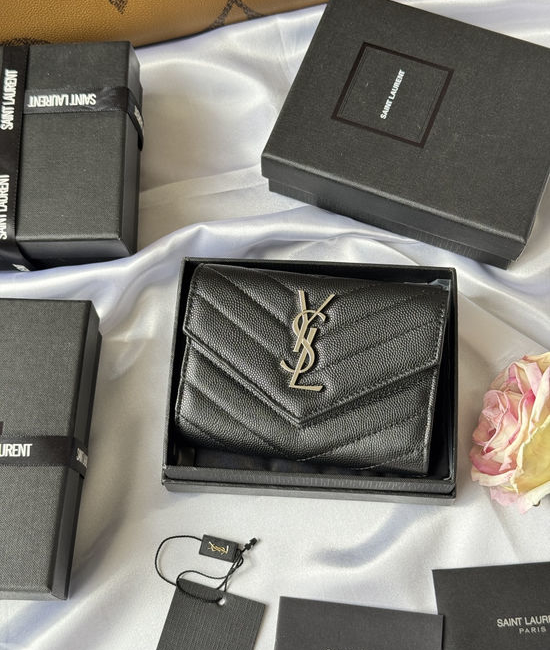 Yves Saint Laurent YSL Short Bifold Caviar Leather Wallet 414404