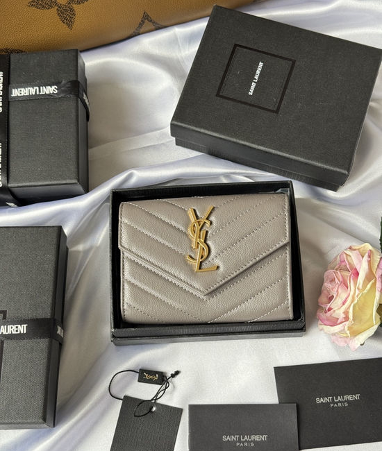 Yves Saint Laurent YSL Short Bifold Caviar Leather Wallet 414404
