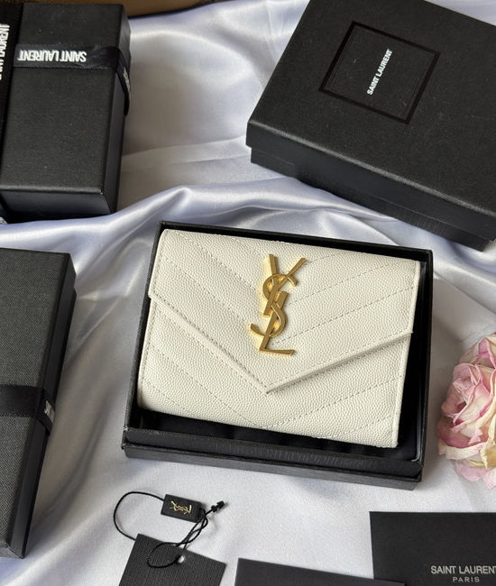 Yves Saint Laurent YSL Short Bifold Caviar Leather Wallet 414404