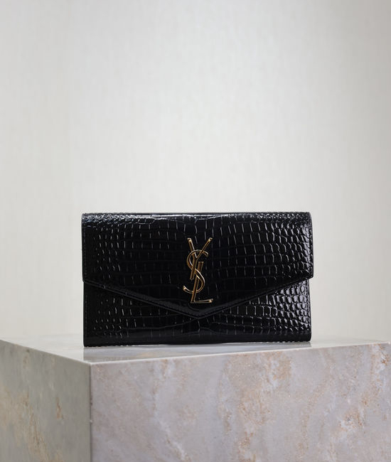 Yves Saint Laurent YSL Croc-embossed Leather UPTOWN Large Wallet 582124