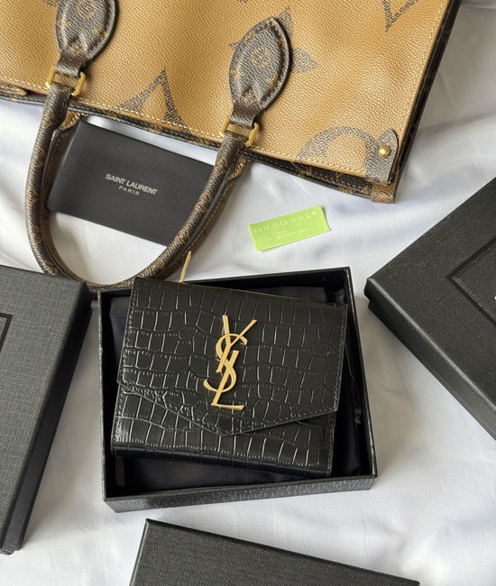 Yves Saint Laurent YSL Crocodile Embossed Tri-fold Wallet 582296