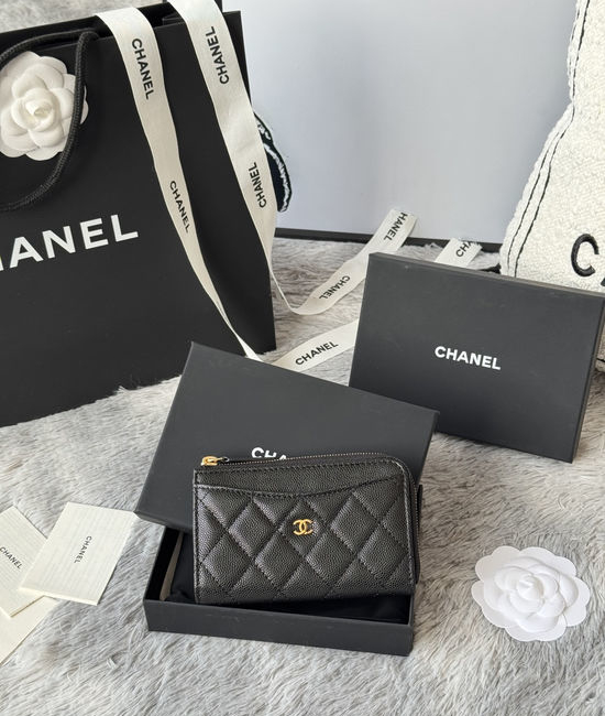 Chanel Wallet Caviar Leather Single Zip Card Holder A3179