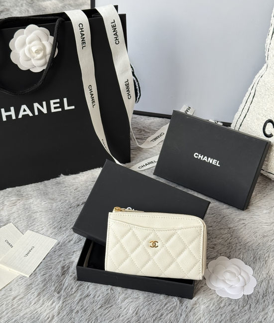 Chanel Wallet Caviar Leather Single Zip Card Holder A3179