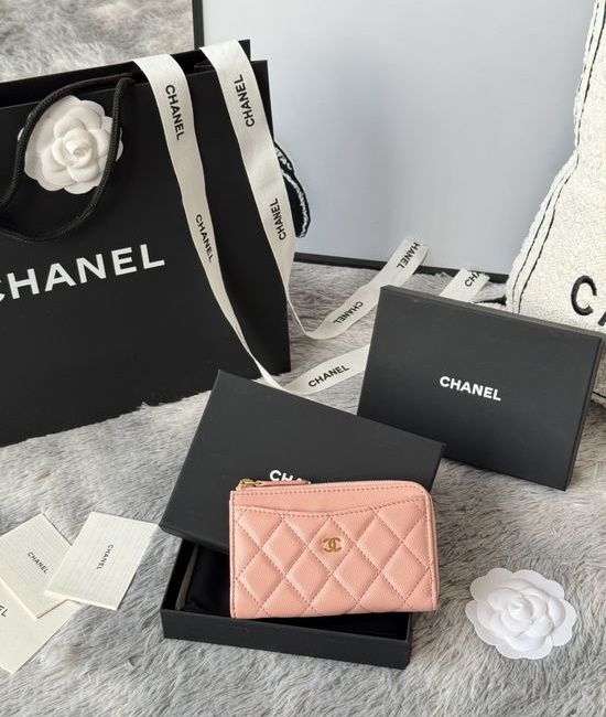 Chanel Wallet Caviar Leather Single Zip Card Holder A3179