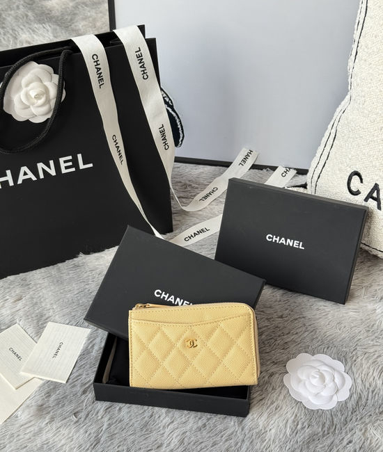 Chanel Wallet Caviar Leather Single Zip Card Holder A3179