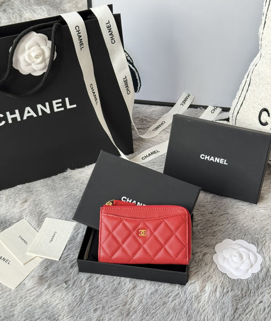 Chanel Wallet Caviar Leather Single Zip Card Holder A3179