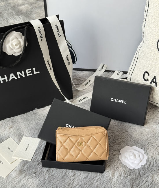 Chanel Wallet Caviar Leather Single Zip Card Holder A3179