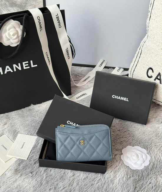 Chanel Wallet Caviar Leather Single Zip Card Holder A3179