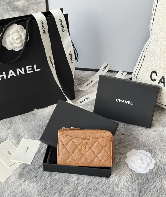 Chanel Wallet Caviar Leather Single Zip Card Holder A3179