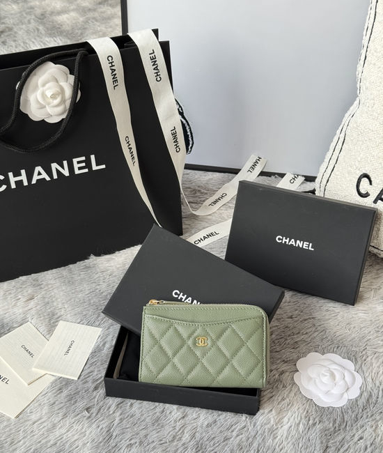 Chanel Wallet Caviar Leather Single Zip Card Holder A3179