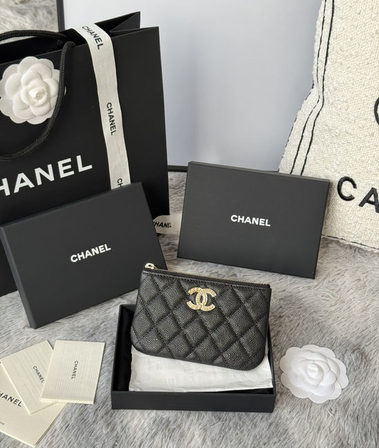Chanel Caviar Leather Zipper Card Holder AP3099