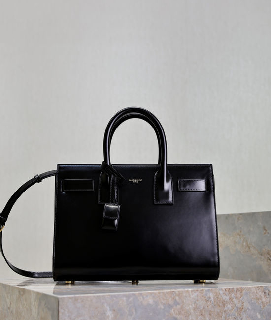 Yves Saint Laurent YSL Sac De Jour Black Grained Leather Organ Bag 378299