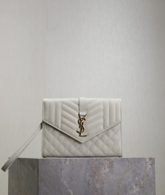 Yves Saint Laurent YSL Le Cassandre White Checkered Clutch 617662