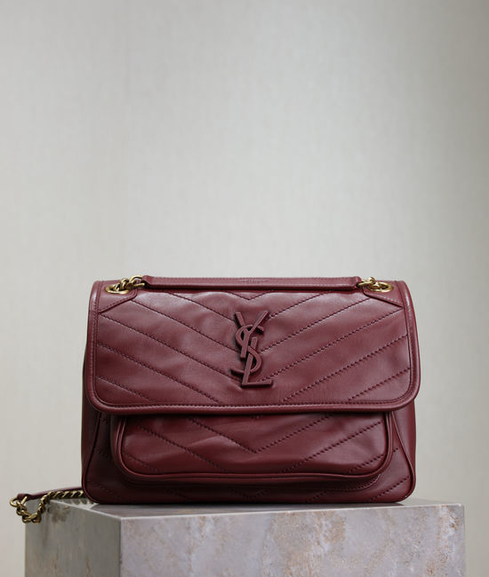 Yves Saint Laurent YSL Niki Burgundy Lambskin Bag 498894