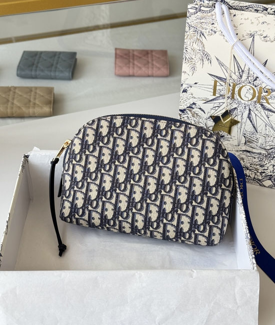 Christian Dior CD Blue Oblique Printed Zipper Wallet S5416