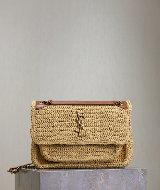 Yves Saint Laurent YSL Niki Woven Raffia Shoulder Bag 633158-1