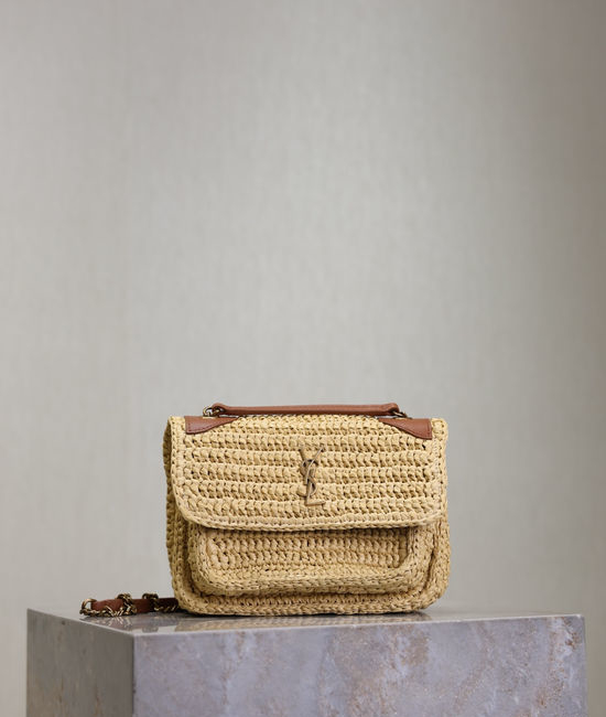 Yves Saint Laurent YSL Niki Raffia Weave Shoulder Bag 828736