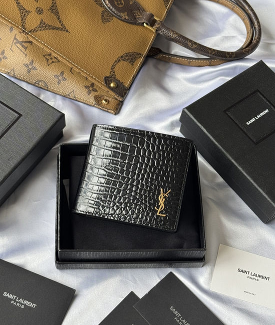 Yves Saint Laurent YSL MONOGRAM Fold Wallet Crocodile Pattern 607727