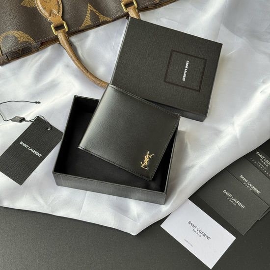 Yves Saint Laurent YSL MONOGRAM Fold Leather Wallet 607727