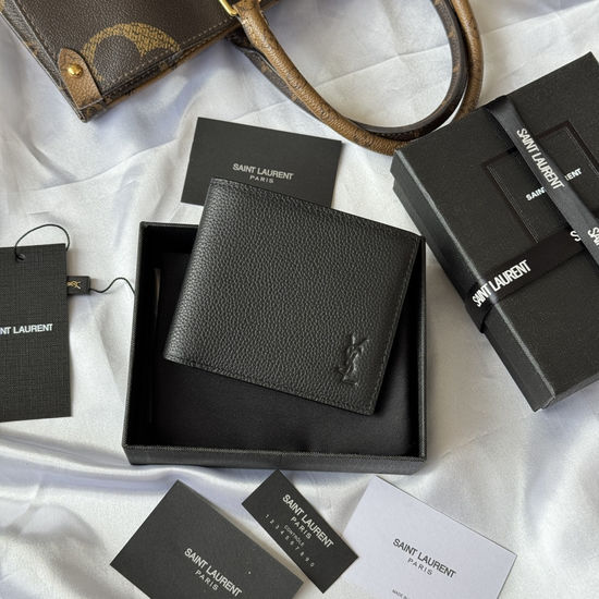 Yves Saint Laurent MONOGRAM Litchi Grain Leather Folding Wallet 607727