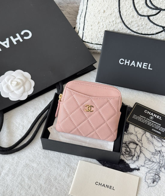 Chanel Caviar Card Holder Cowhide Gold Buckle AP2111