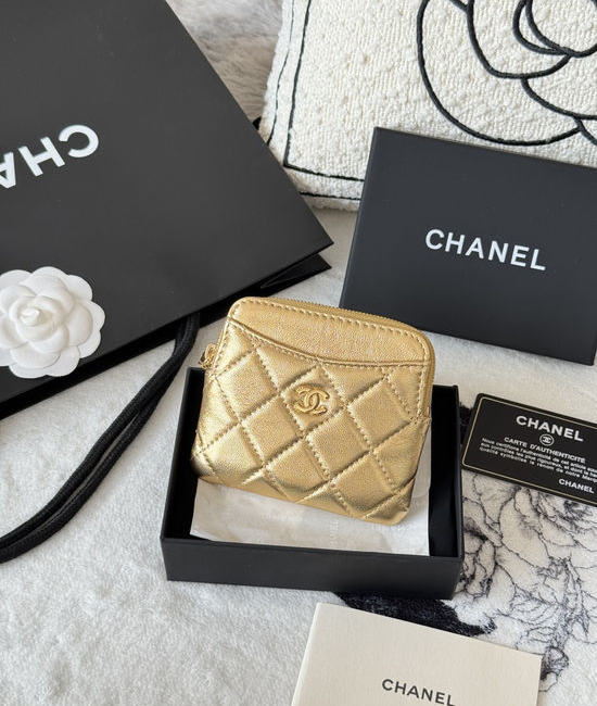 Chanel Lambskin Mini Coin Purse Card Holder Wallet AP2111