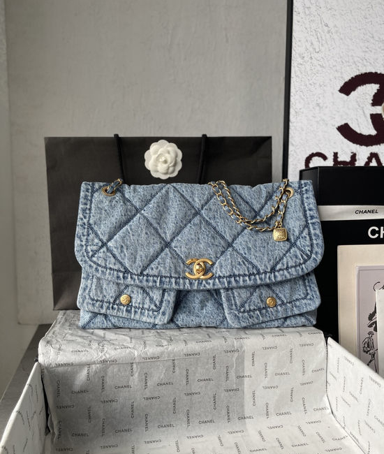 Chanel Denim Quilted Shopping Tote AS5727