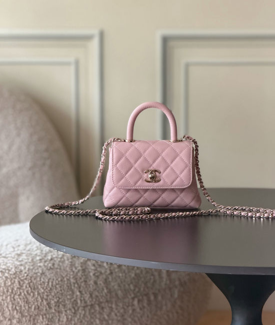 Chanel Handbag Grained Calfskin Light Gold Hardware 4244