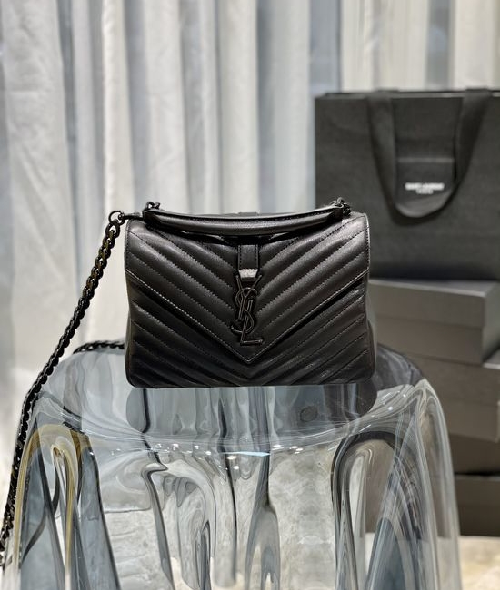 Yves Saint Laurent YSL Monogram College Black Black Buckle Bag 392737