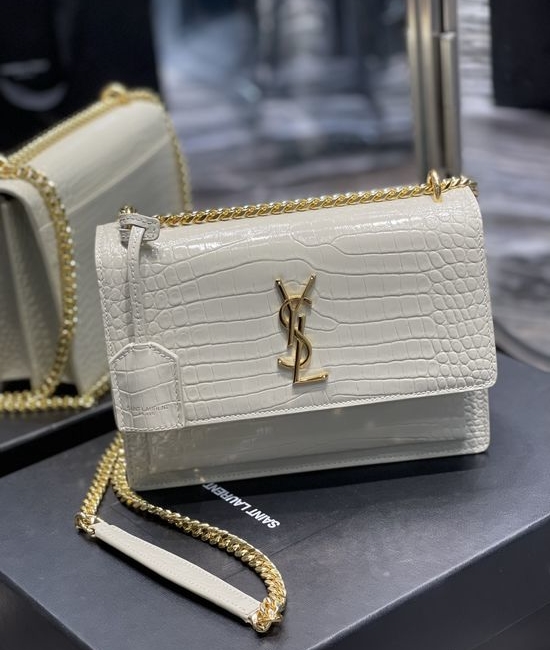 Yves Saint Laurent YSL Sunset Crocodile Pattern White Gold Buckle 422906