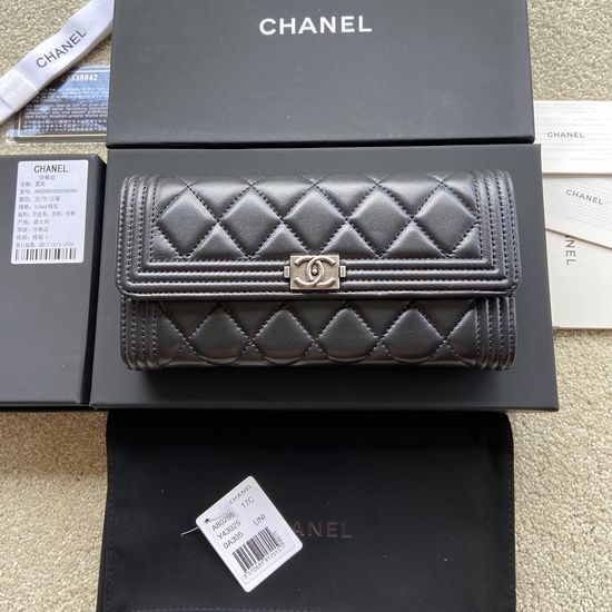 Chanel Classic Wallet Italian Lambskin Black Silver 80286