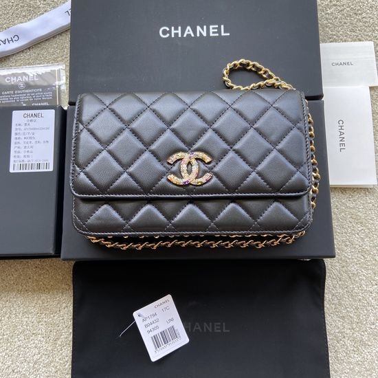Chanel Wallet Black Lambskin with Gold Hardware AP1794