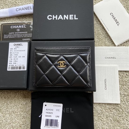 Chanel Classic Wallet in Black Lambskin with Gold Logo A31510