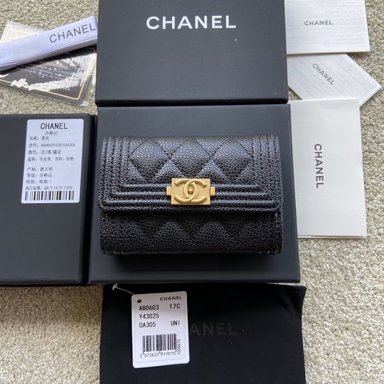 Chanel Wallet Black Caviar Gold Hardware A80603