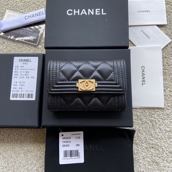 Chanel Wallet Black Lambskin Gold Hardware A80603