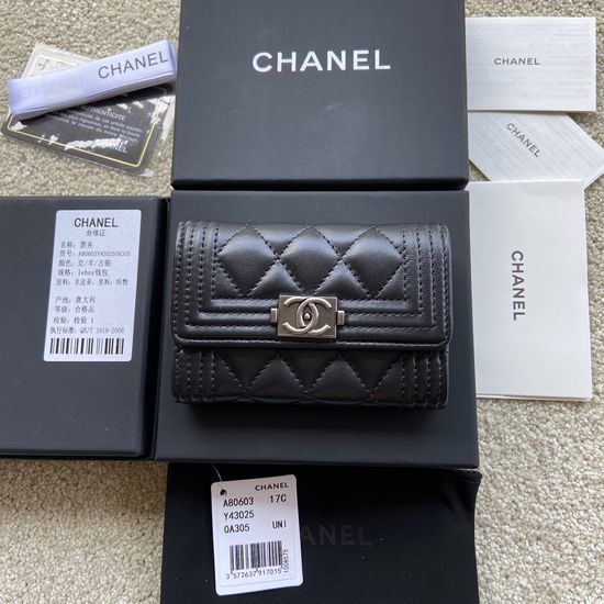 Chanel Wallet Black Lambskin Silver Hardware A80603