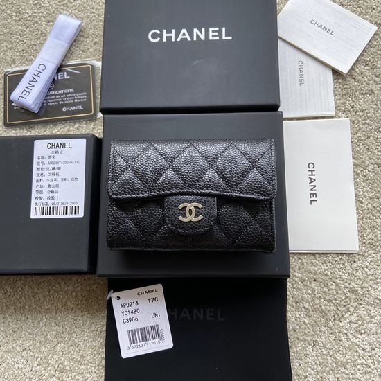 Chanel Wallet Black Caviar Leather AP0214