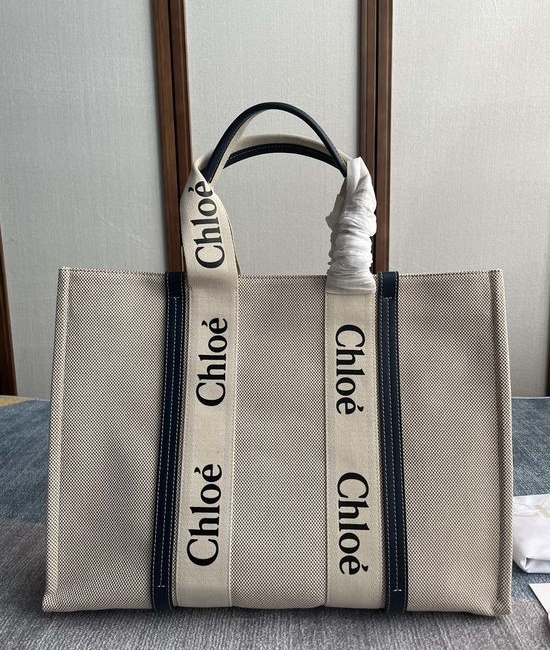 Chloe Woody Tote Bag Large Navy 6044