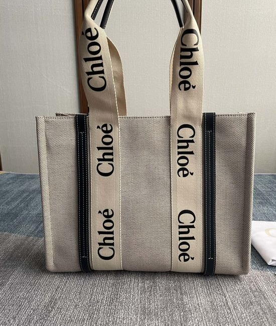 Chloe Woody Tote Bag Medium Navy 6043