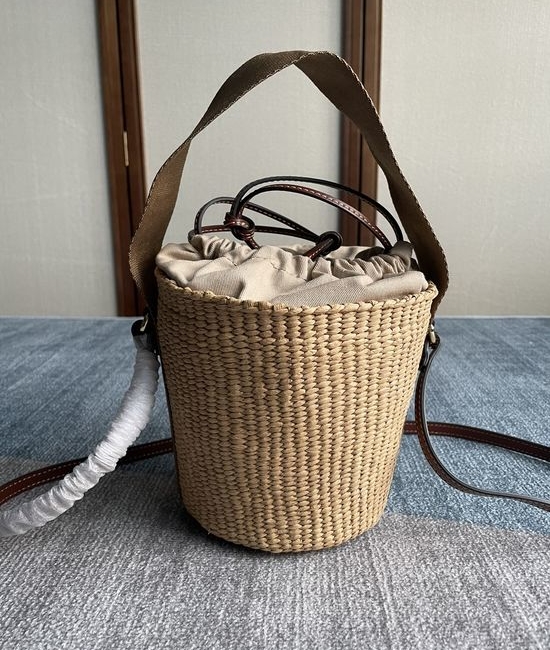 Chloe Woody Basket Drawstring Rattan Bag 6048
