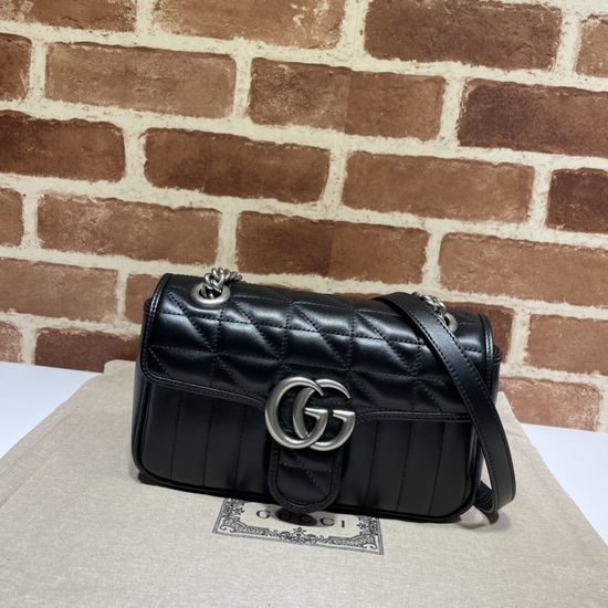 Gucci Original Leather Black Checkered Chain Bag 446744