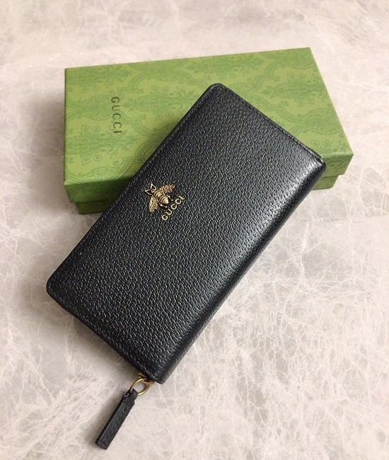 Gucci Bee Logo Leather Zip Wallet 523667