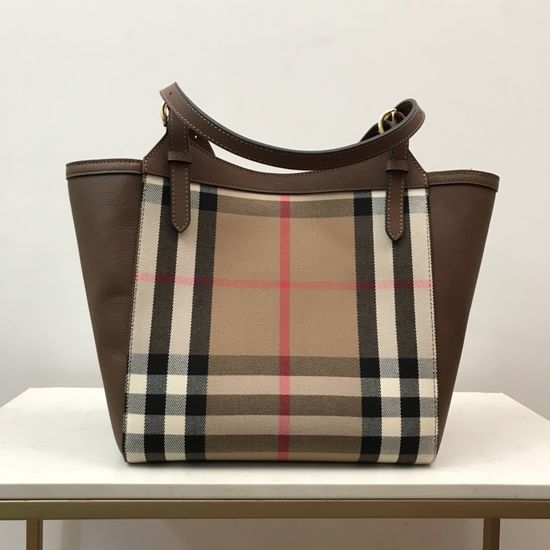 Burberry Grain Leather Check Tote Bag