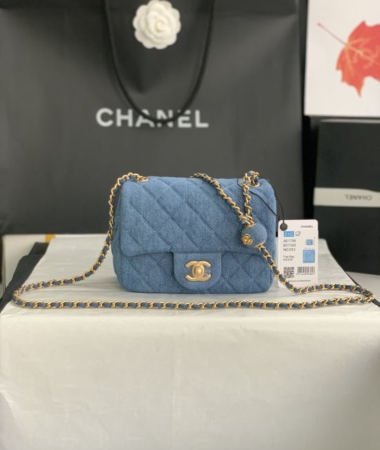 Chanel CF Denim Bag Gold Bead Adjustable AS1786
