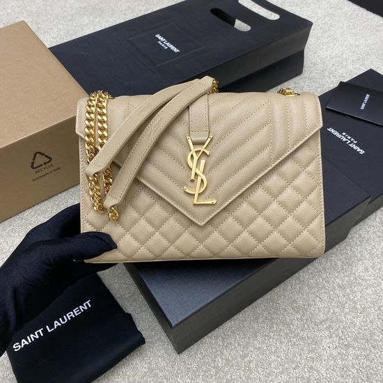 Yves Saint Laurent YSL Medium Quilted Leather Envelope Bag Apricot 392739