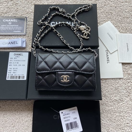 Chanel Quilted Leather Chain Card Holder AP1983