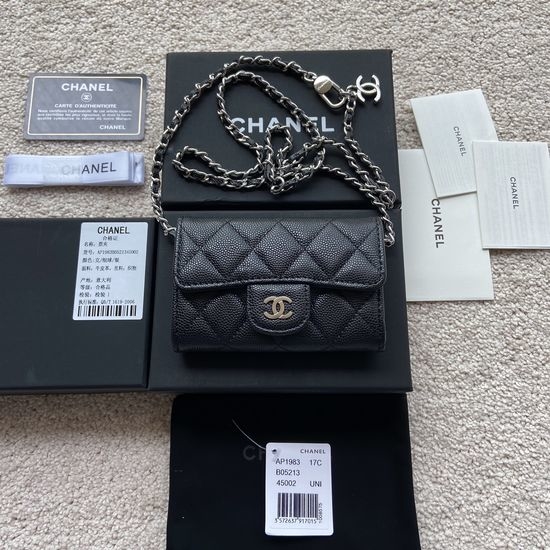 Chanel Leather Card Holder with Chain AP1983