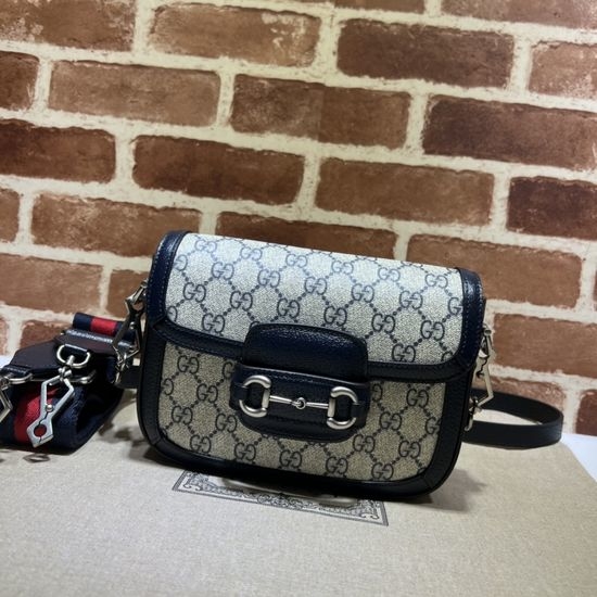 Gucci Blue Gel Leather Bag with Red and Green Stripes 658574