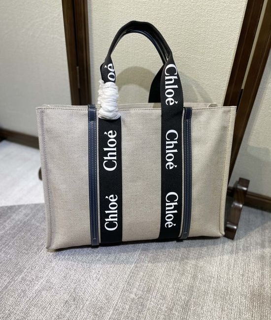 Chloe Woody Tote Large Canvas Contrast Strap Bag 6044