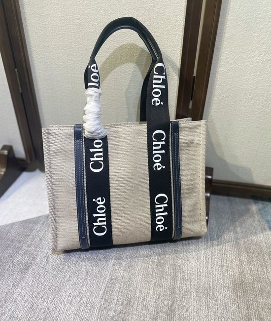 Chloe Woody Tote Medium Canvas Contrast Strap Bag 6043